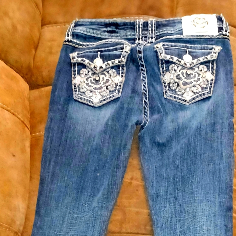 LA Idol White Lace Embellished Boot Cut Jeans size 11 W-33 L-30